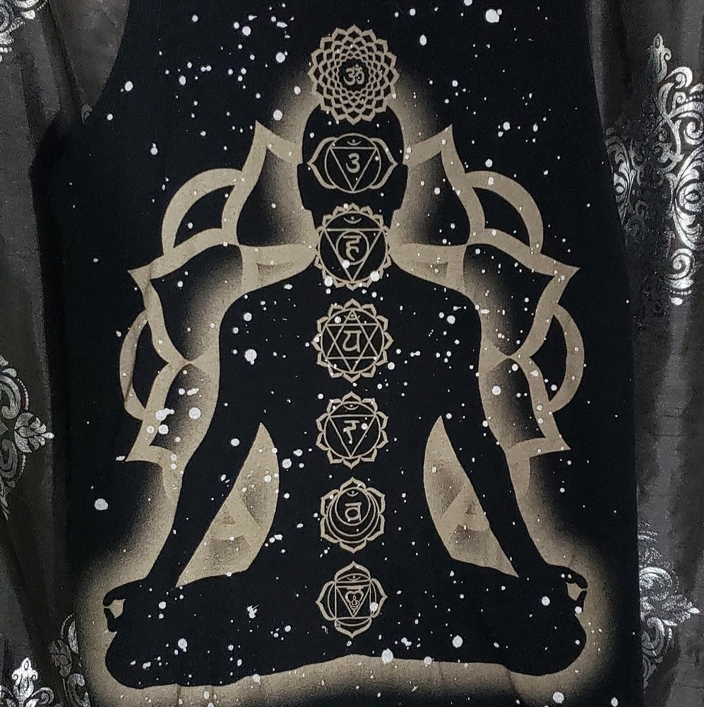 Black Bohomeian buddha lotus graphic muscle tee